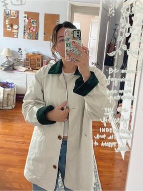 Lands' End Barn Chore Jacket with green corduroy collar and sleeves